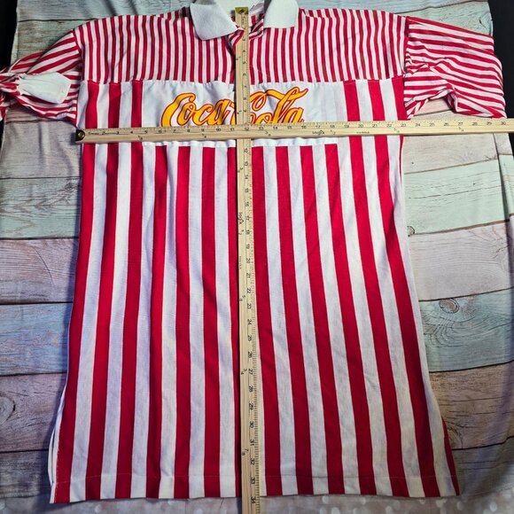 Vintage 1986 Coca-Cola Red & White Striped Rugby Shirt OS - Picture 7 of 9